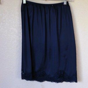 🌷Adonna Sz M Half Slip Nylon Navy Blue Lace Trim Side Vent Vintage